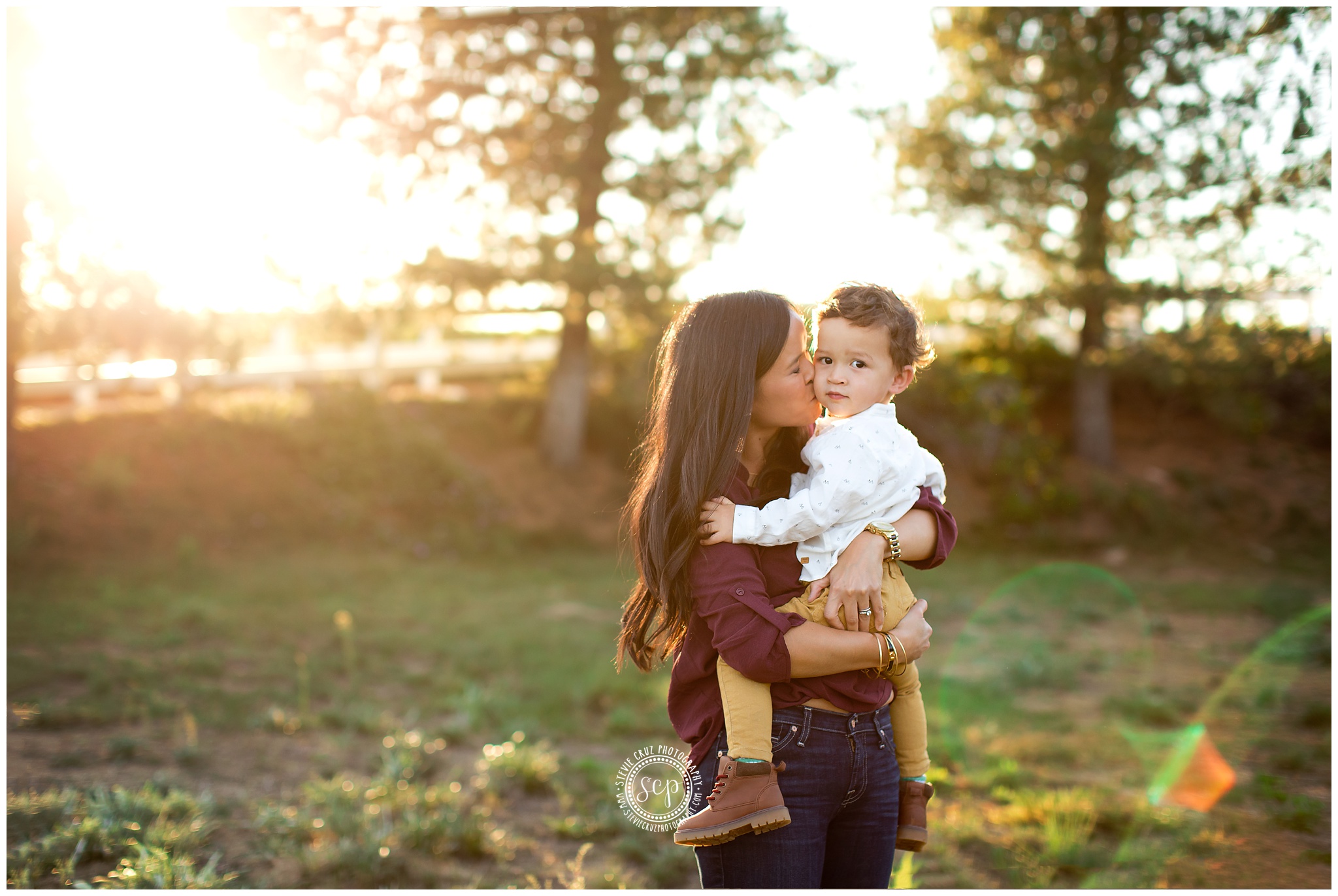 Photo of mom and toddler son during family portraits in Anaheim Hills. What a pretty sunset light. 